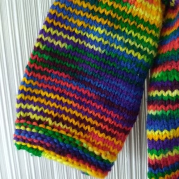 Handmade Knitted Colorful Sweater Cardigan Hoodie Crayon Buttons Hooded 12" P2P - Picture 8 of 10